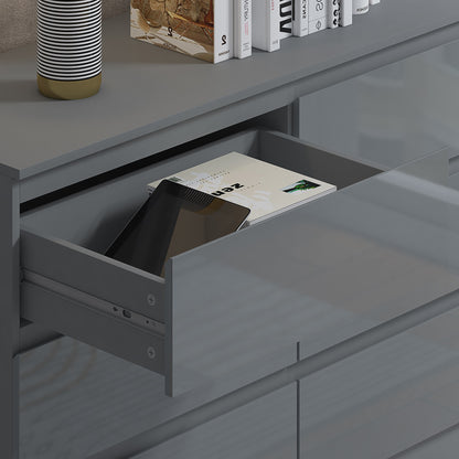 Stora 6 Drawer Wide 3+3 Chest Of Drawers - Grey Gloss Front