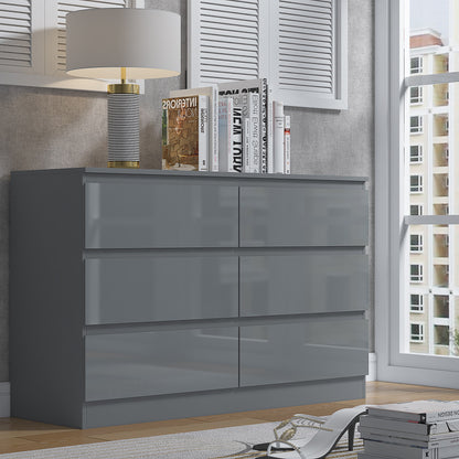 Stora 6 Drawer Wide 3+3 Chest Of Drawers - Grey Gloss Front