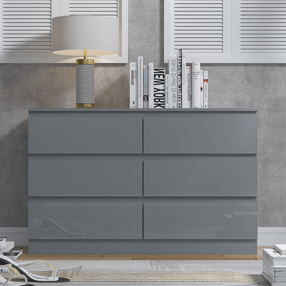 Stora 6 Drawer Wide 3+3 Chest Of Drawers - Grey Gloss Front