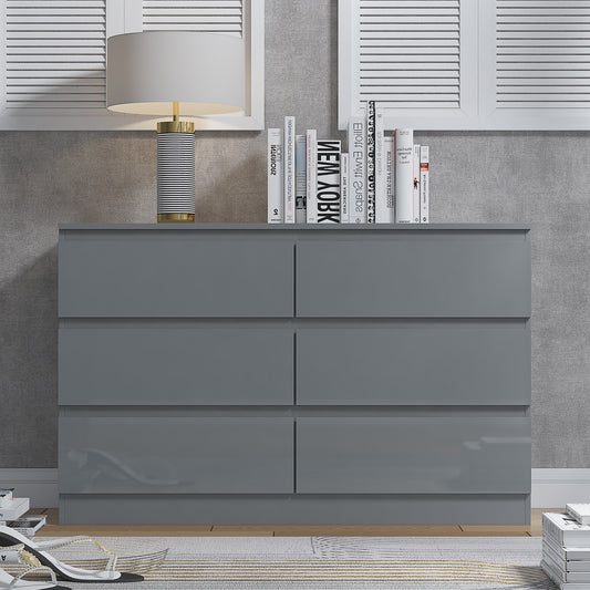 Stora 6 Drawer Wide 3+3 Chest Of Drawers - Grey Gloss Front