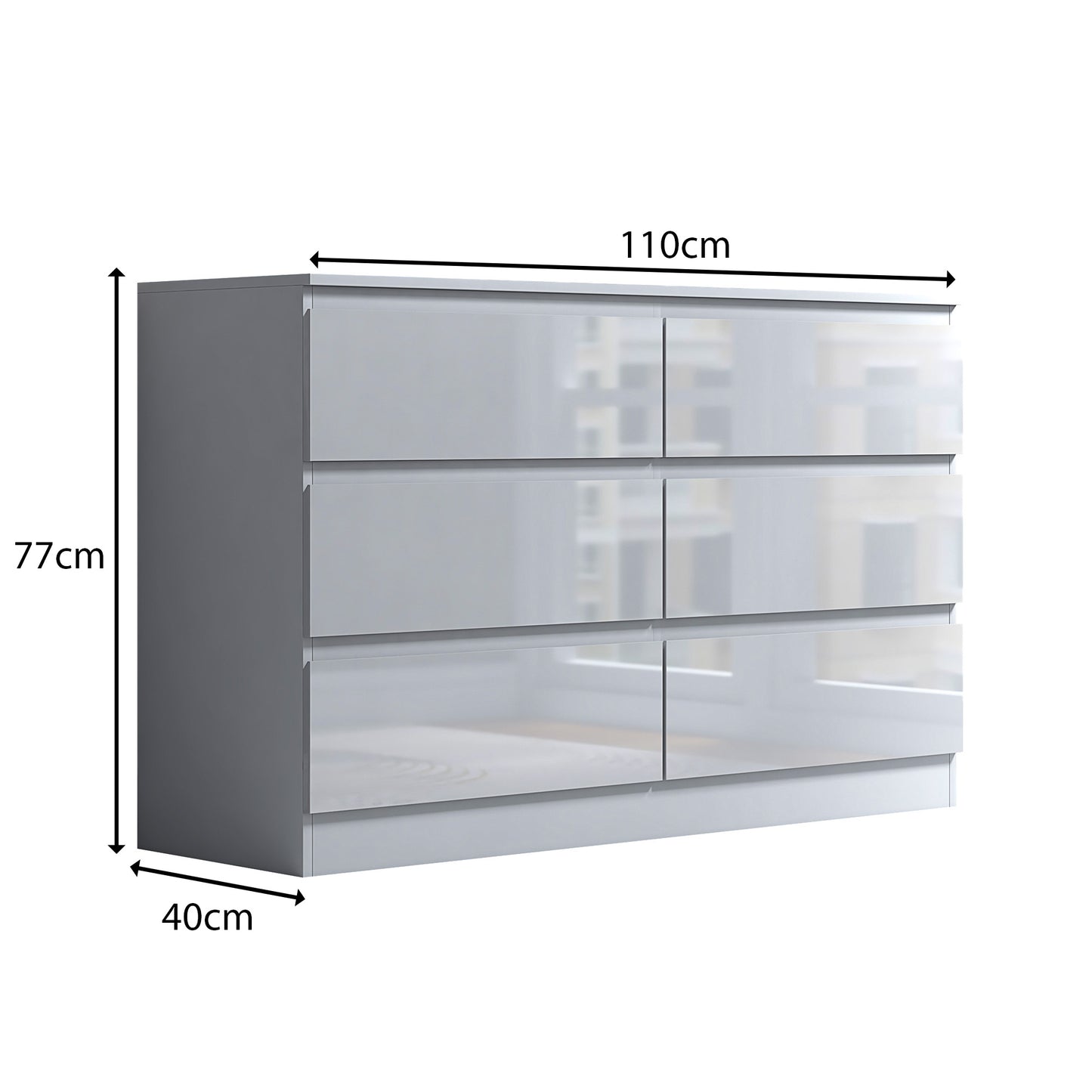 Stora 6 Drawer Wide 3+3 Chest Of Drawers - White Gloss Front