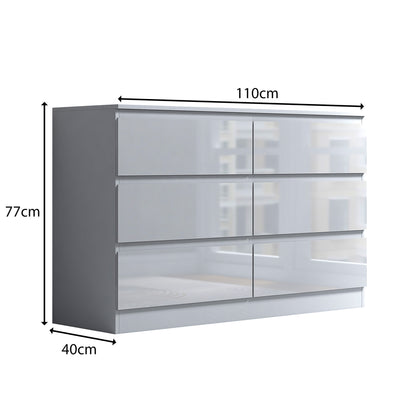 Stora 6 Drawer Wide 3+3 Chest Of Drawers - White Gloss Front