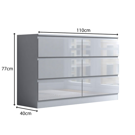 Stora 6 Drawer Wide 3+3 Chest Of Drawers - White Gloss Front