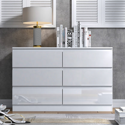Stora 6 Drawer Wide 3+3 Chest Of Drawers - White Gloss Front