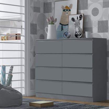 Stora 8 Drawer Wide 4+4 Chest Of Drawers - Matt Dark Grey