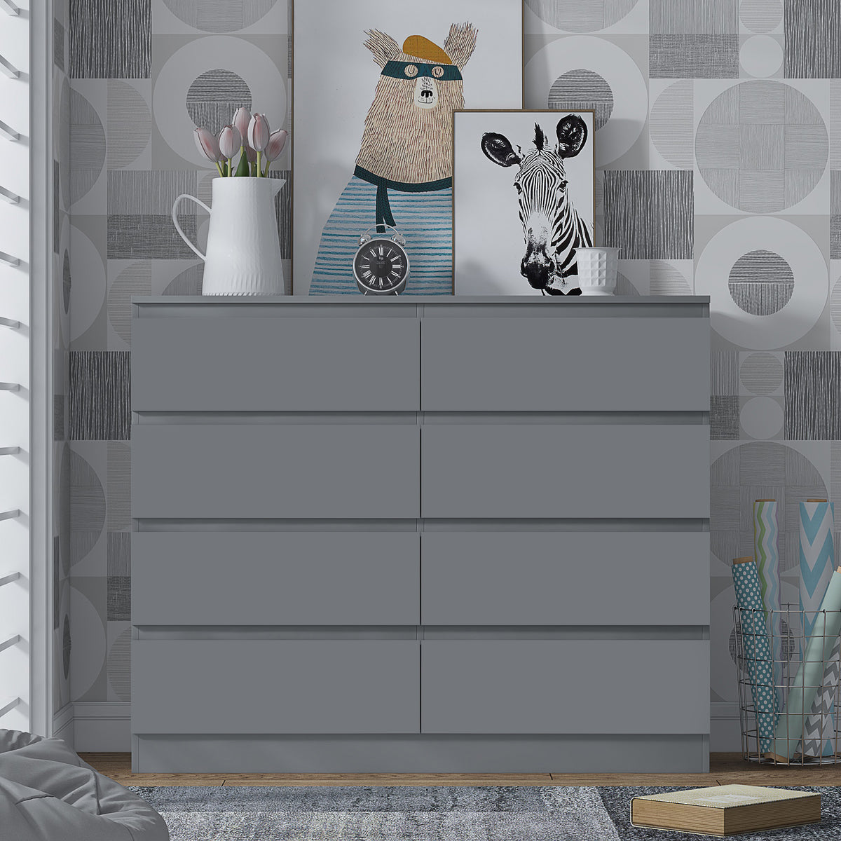 Stora 8 Drawer Wide 4+4 Chest Of Drawers - Matt Dark Grey