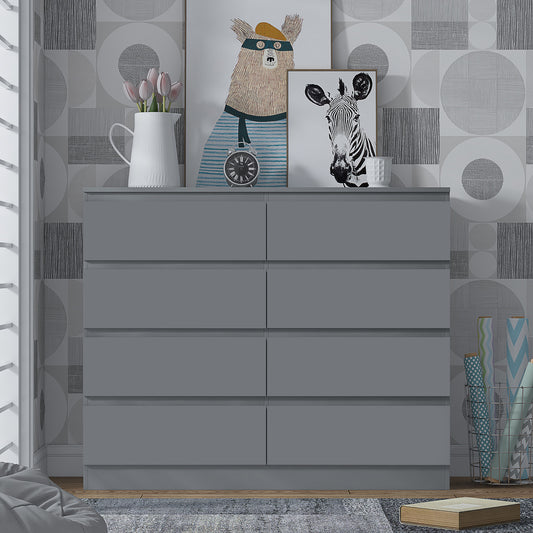Stora 8 Drawer Wide 4+4 Chest Of Drawers - Matt Dark Grey