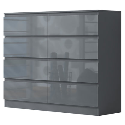Stora 8 Drawer Wide 4+4 Chest Of Drawers - Grey Gloss Front