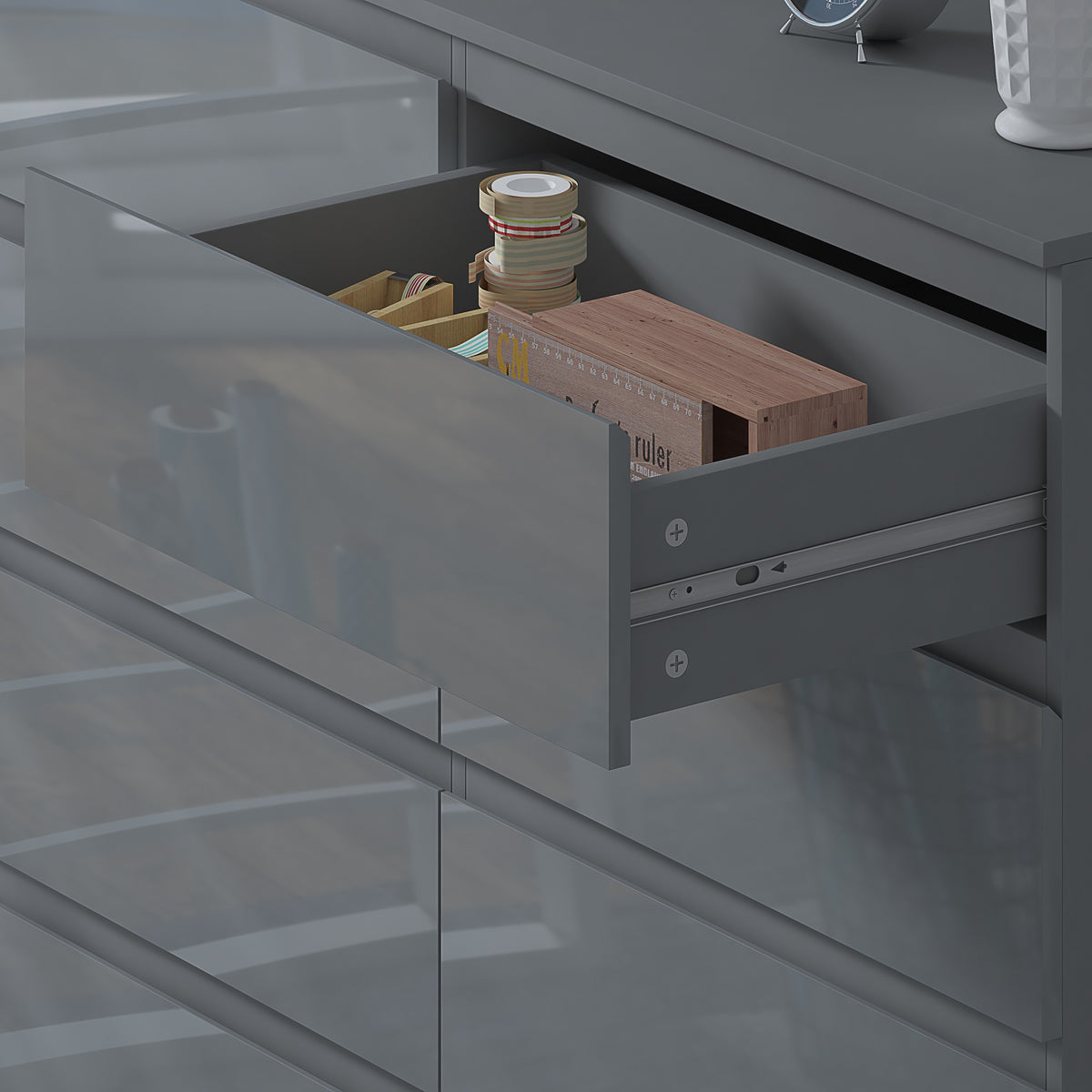 Stora 8 Drawer Wide 4+4 Chest Of Drawers - Grey Gloss Front