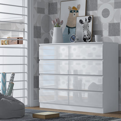 Stora 8 Drawer Wide 4+4 Chest Of Drawers - White Gloss Front