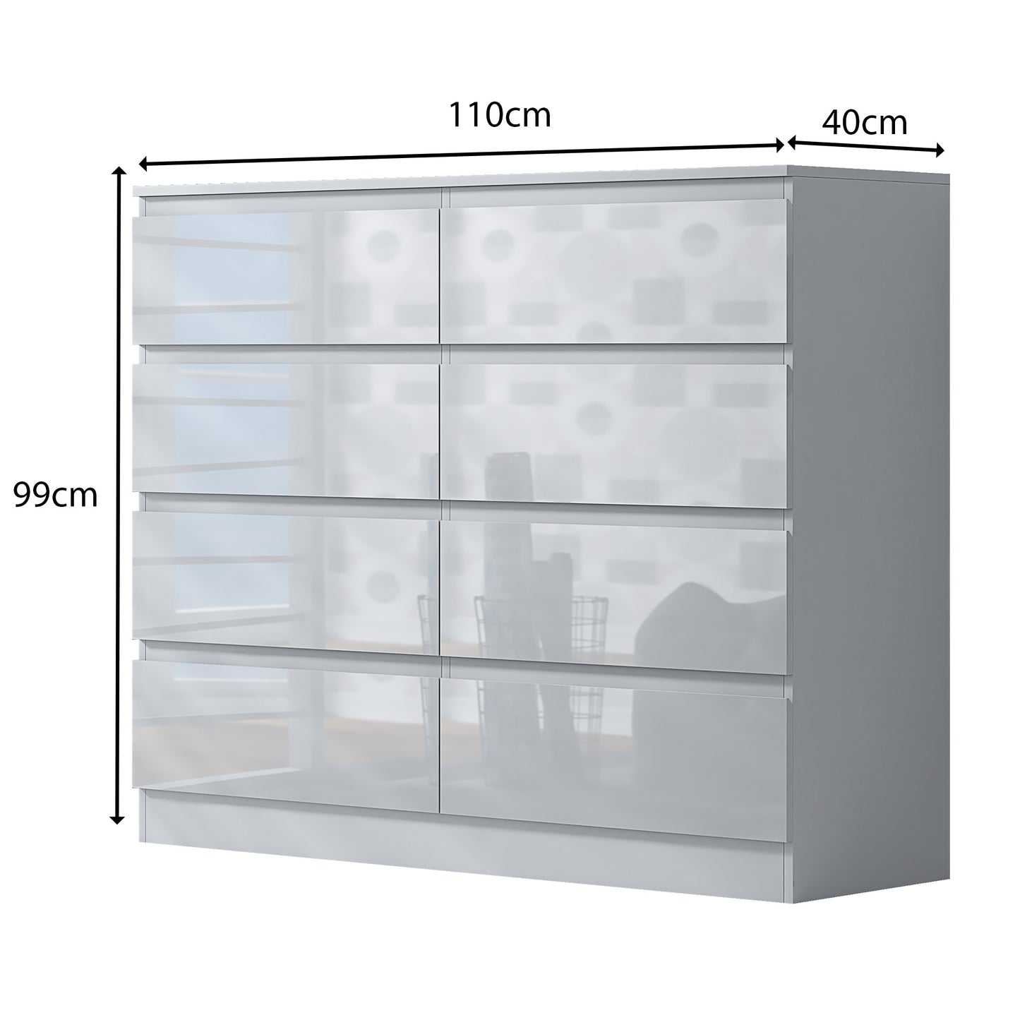 Stora 8 Drawer Wide 4+4 Chest Of Drawers - White Gloss Front