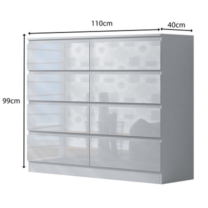 Stora 8 Drawer Wide 4+4 Chest Of Drawers - White Gloss Front