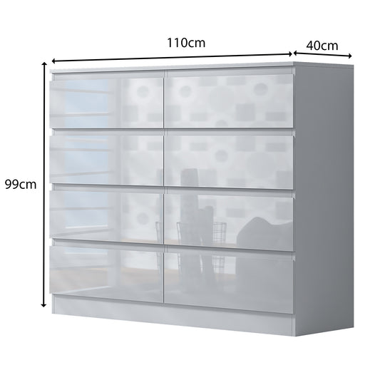 Stora 8 Drawer Wide 4+4 Chest Of Drawers - White Gloss Front
