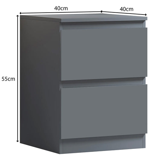 Stora 2 Drawer Bedside Cabinet - Matt Dark Grey