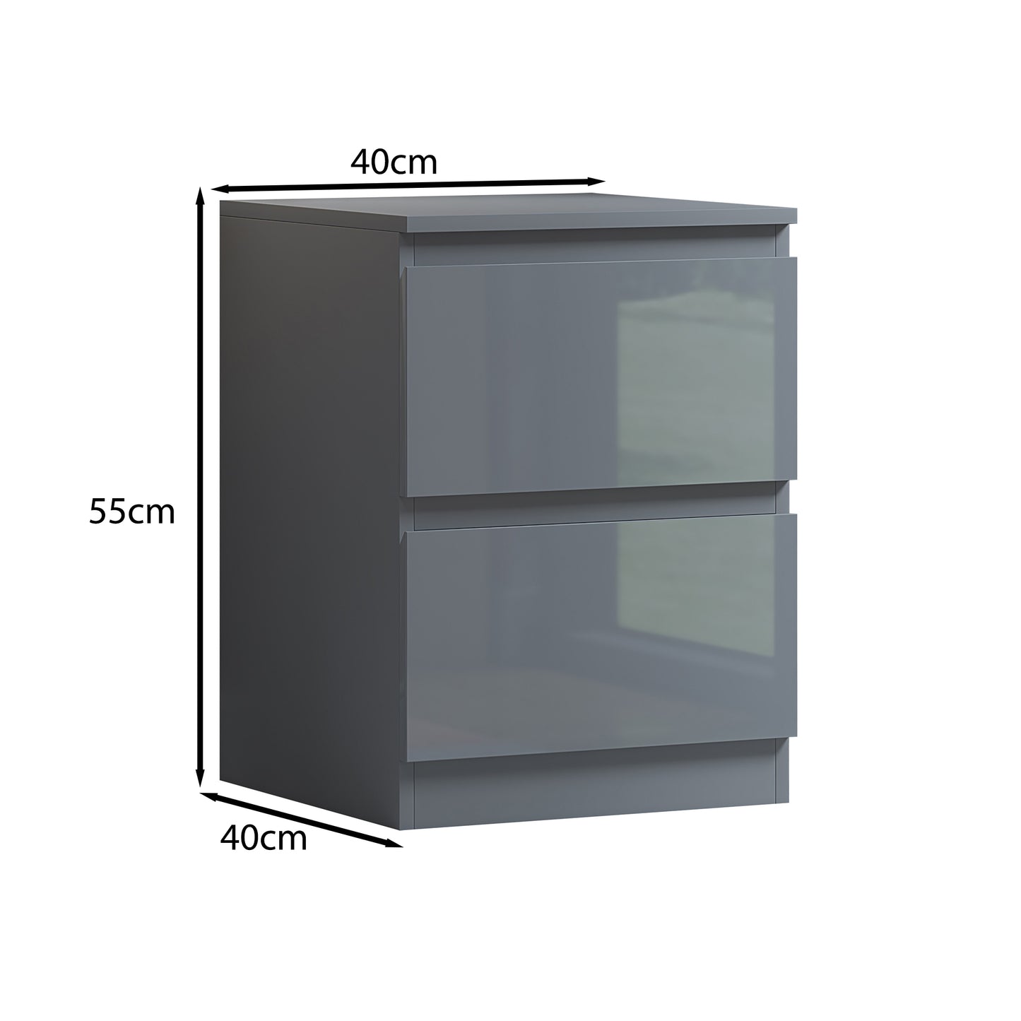Stora 2 Drawer Bedside Cabinet - Grey Gloss Front