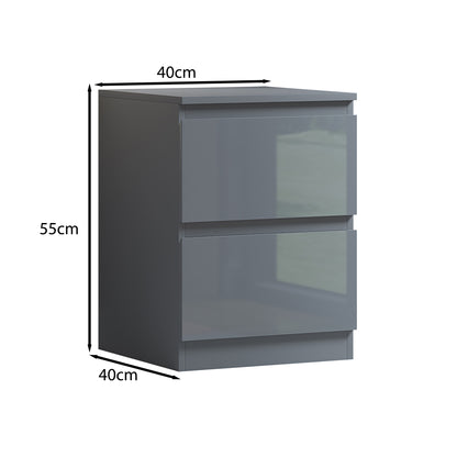 Stora 2 Drawer Bedside Cabinet - Grey Gloss Front