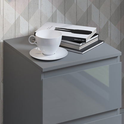 Stora 2 Drawer Bedside Cabinet - Grey Gloss Front