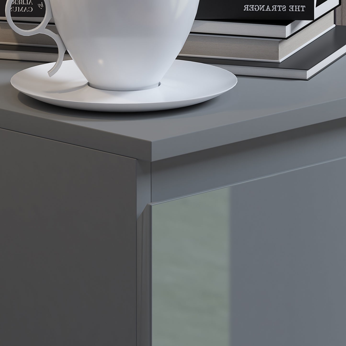 Stora 2 Drawer Bedside Cabinet - Grey Gloss Front