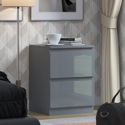 Stora 2 Drawer Bedside Cabinet - Grey Gloss Front