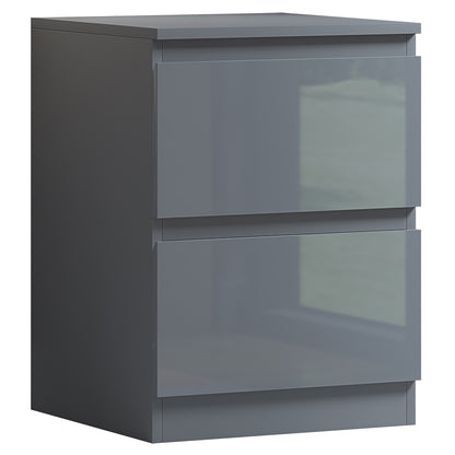 Stora 2 Drawer Bedside Cabinet - Grey Gloss Front