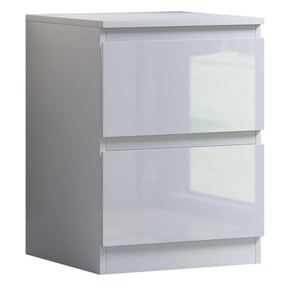 Stora 2 Drawer Bedside Cabinet - White Gloss Front