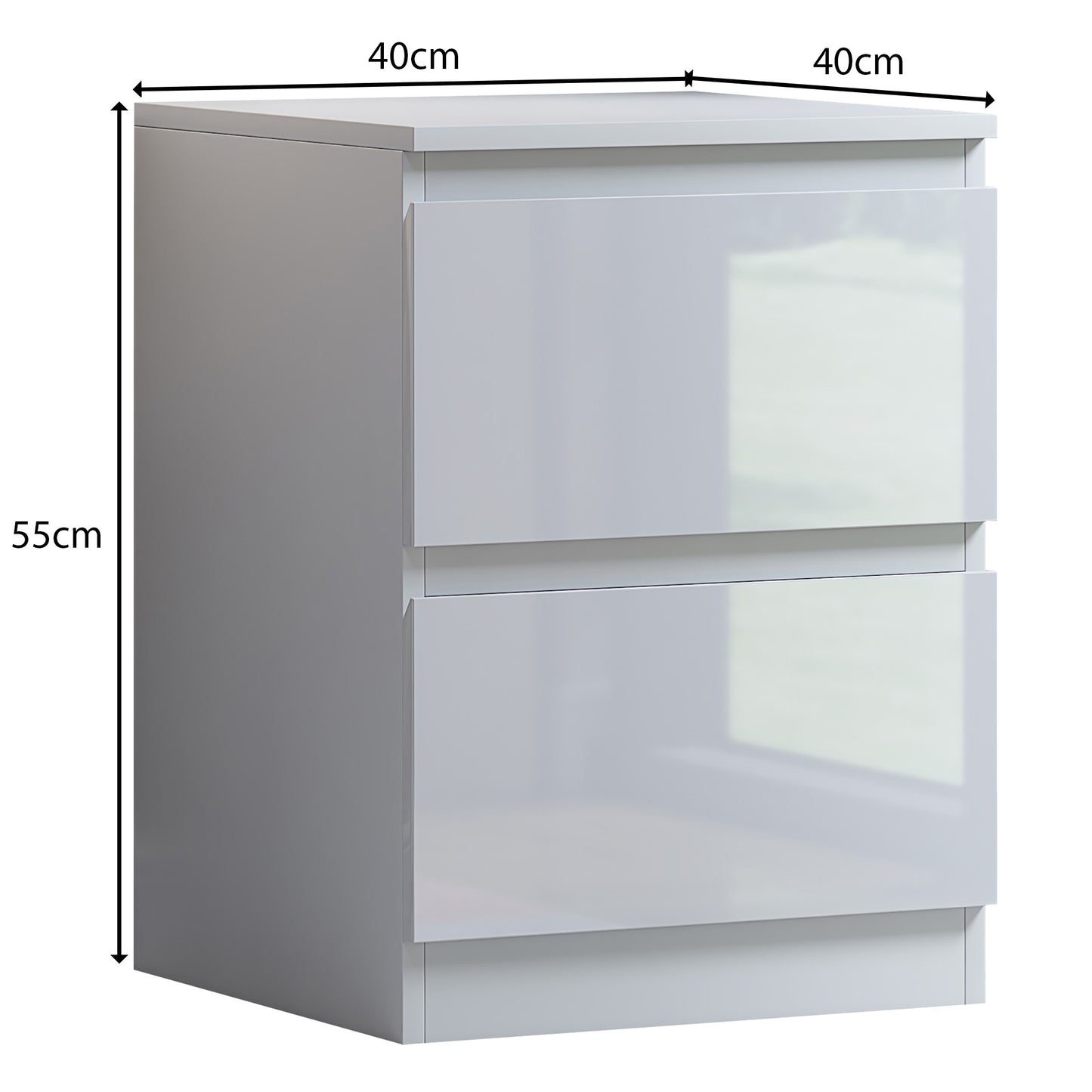 Stora 2 Drawer Bedside Cabinet - White Gloss Front