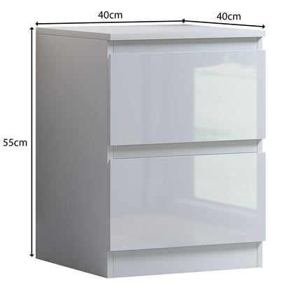 Stora 2 Drawer Bedside Cabinet - White Gloss Front
