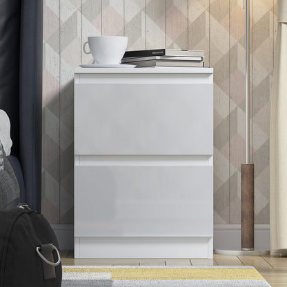 Stora 2 Drawer Bedside Cabinet - White Gloss Front