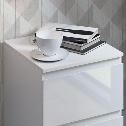 Stora 2 Drawer Bedside Cabinet - White Gloss Front
