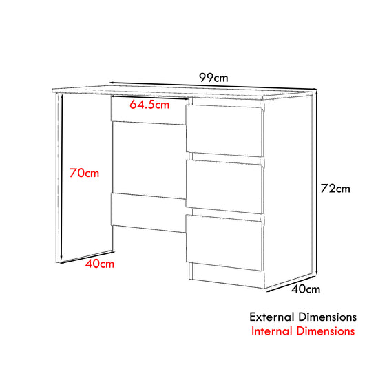 Stora 3 Drawer Dressing Table - Matt Dark Grey
