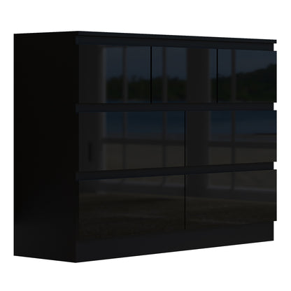 Stora 7 Drawer Merchant Chest Of Drawers - Black Gloss Front