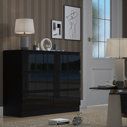 Stora 7 Drawer Merchant Chest Of Drawers - Black Gloss Front