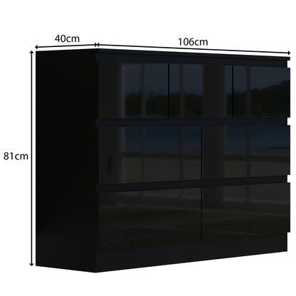 Stora 7 Drawer Merchant Chest Of Drawers - Black Gloss Front