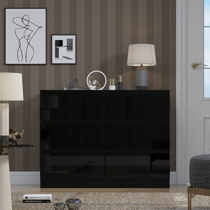 Stora 7 Drawer Merchant Chest Of Drawers - Black Gloss Front
