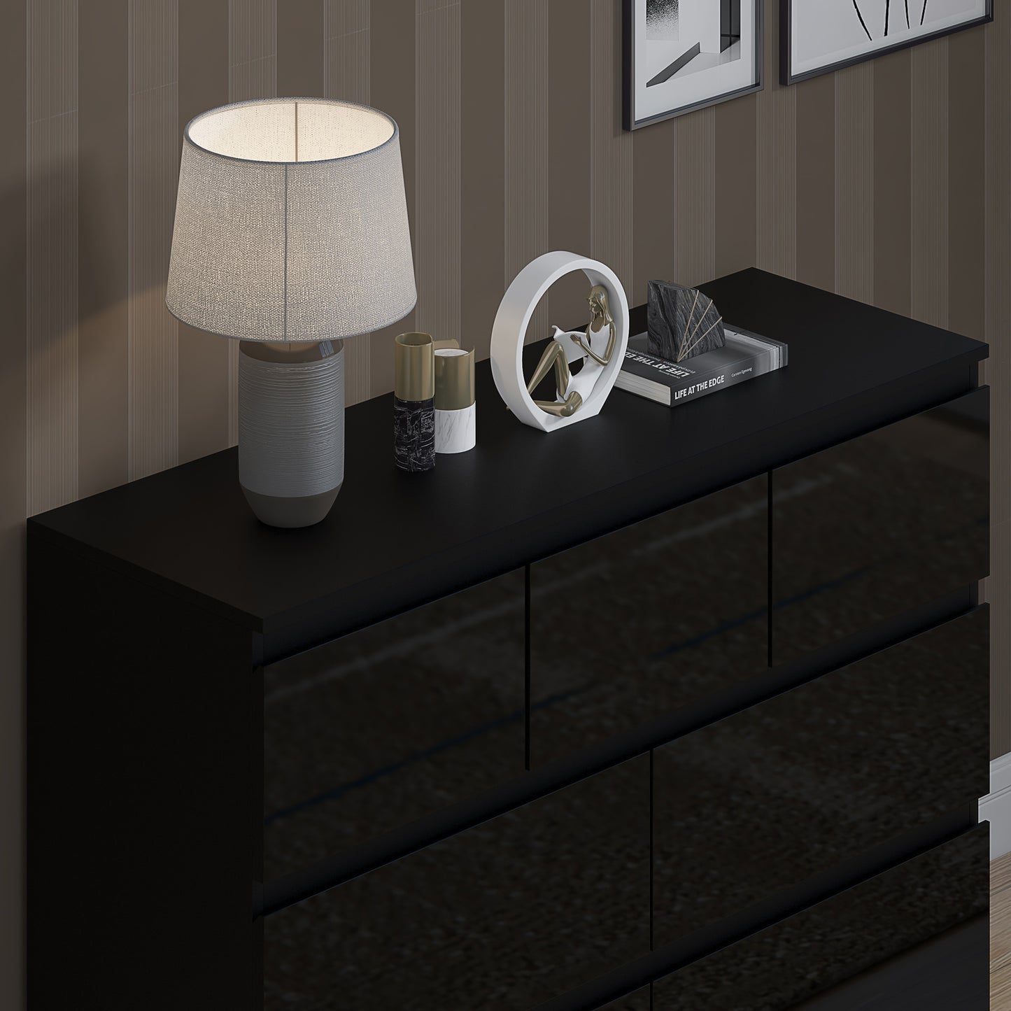 Stora 7 Drawer Merchant Chest Of Drawers - Black Gloss Front