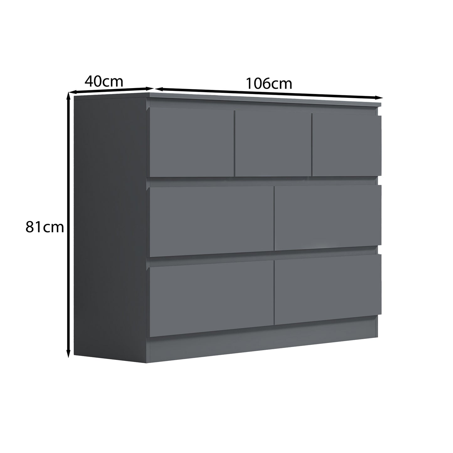 Stora 7 Drawer Merchant Chest Of Drawers - Matt Dark Grey