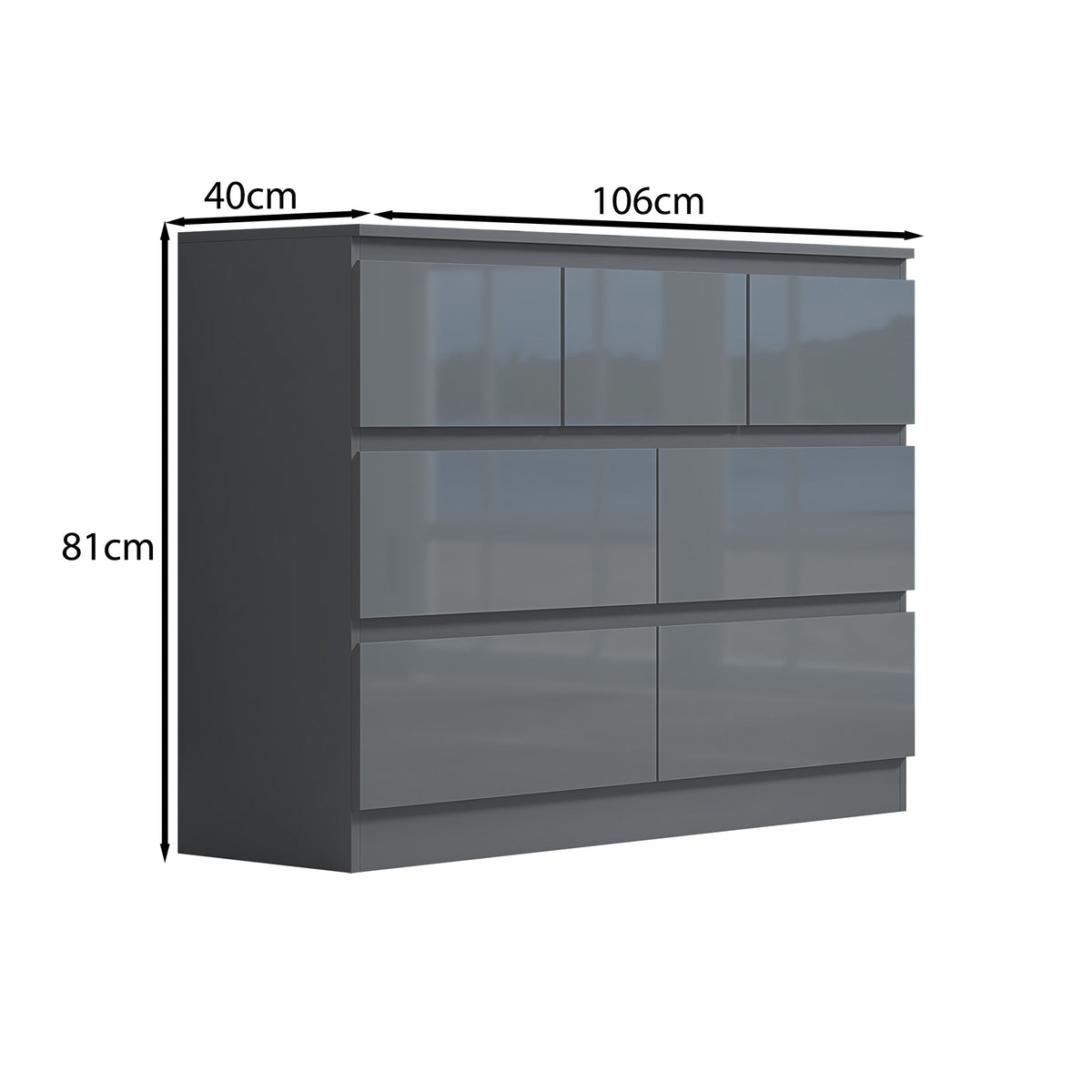 Stora 7 Drawer Merchant Chest Of Drawers - Grey Gloss Front