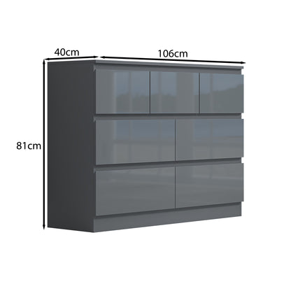 Stora 7 Drawer Merchant Chest Of Drawers - Grey Gloss Front