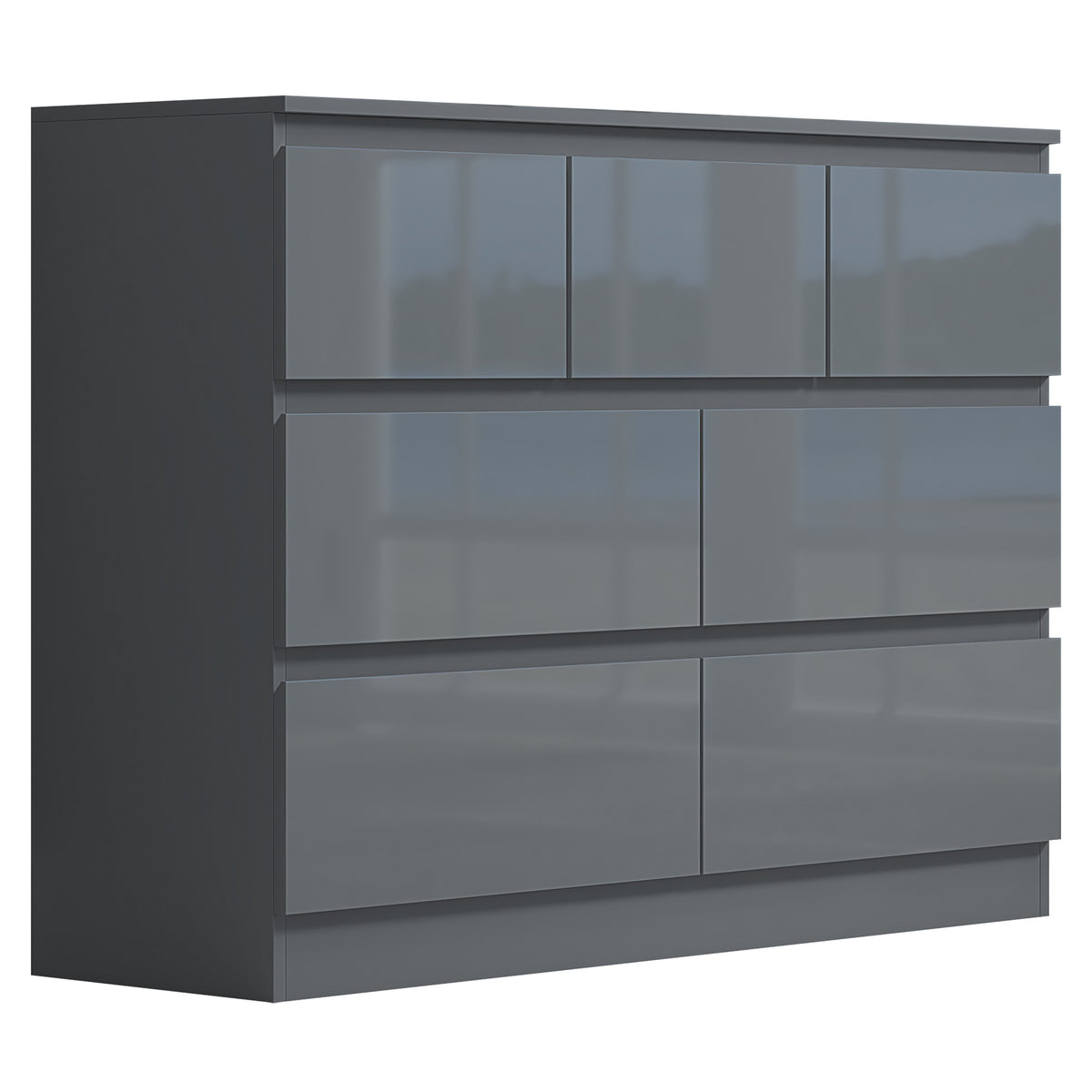 Stora 7 Drawer Merchant Chest Of Drawers - Grey Gloss Front