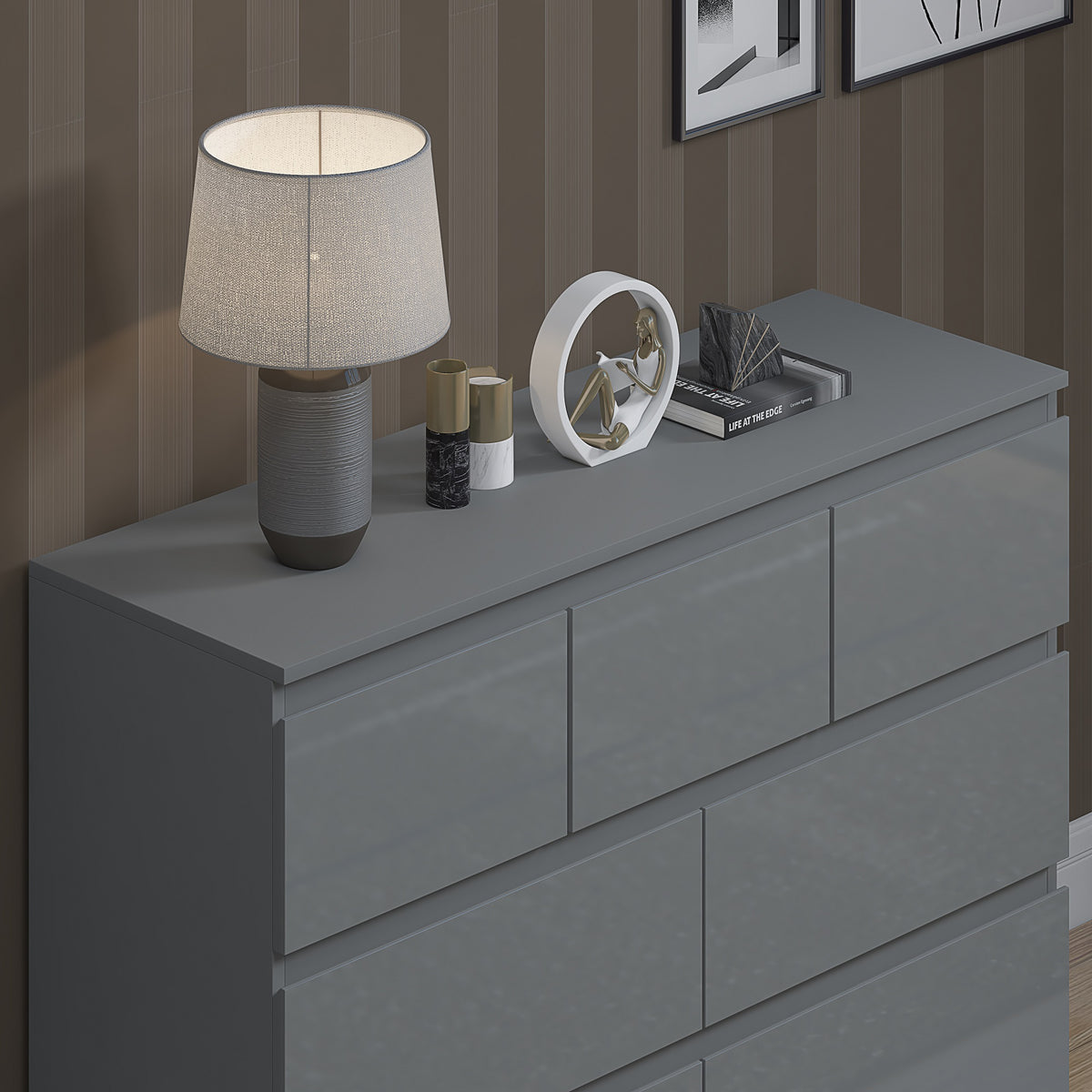 Stora 7 Drawer Merchant Chest Of Drawers - Grey Gloss Front