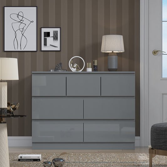 Stora 7 Drawer Merchant Chest Of Drawers - Grey Gloss Front