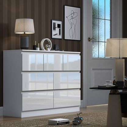 Stora 7 Drawer Merchant Chest Of Drawers - White Gloss Front