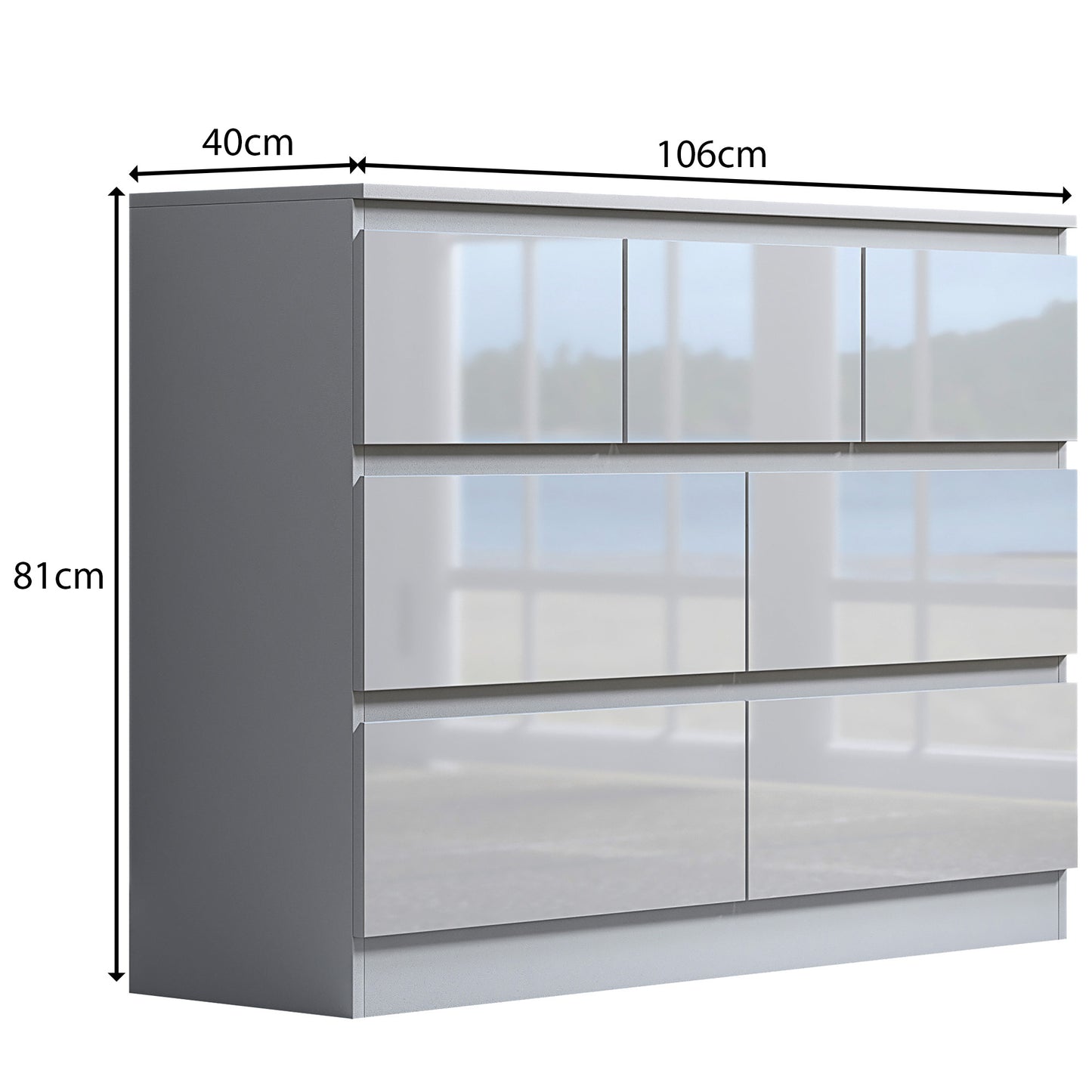 Stora 7 Drawer Merchant Chest Of Drawers - White Gloss Front