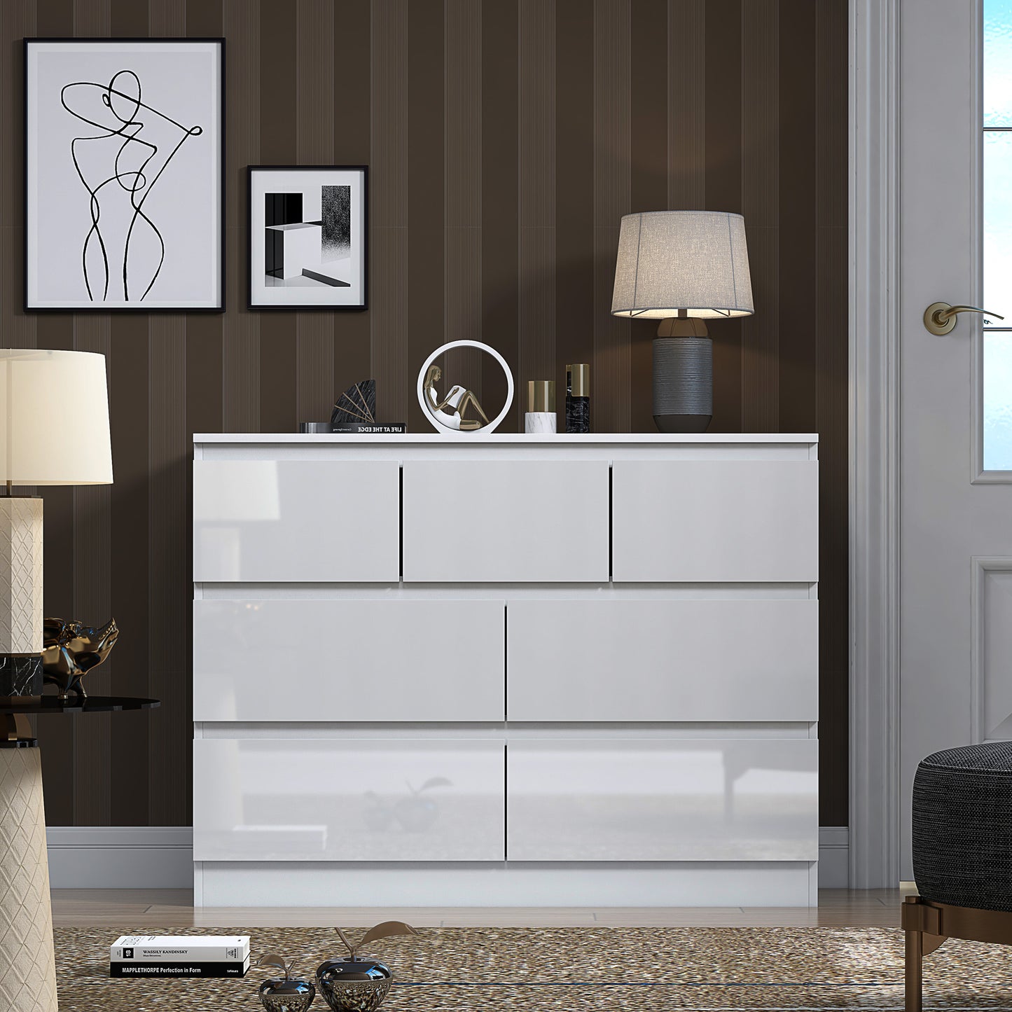 Stora 7 Drawer Merchant Chest Of Drawers - White Gloss Front