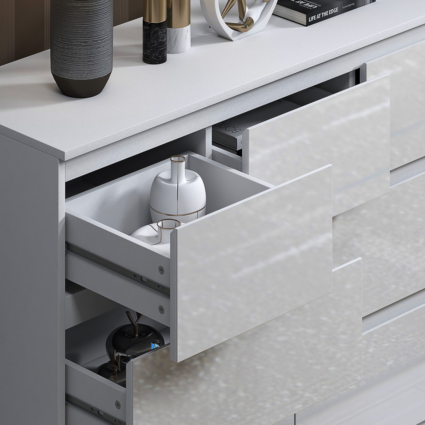 Stora 7 Drawer Merchant Chest Of Drawers - White Gloss Front