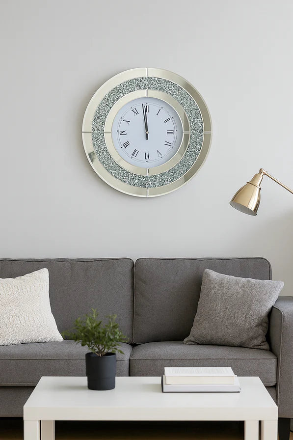 Round Mirrored Crystal Wall Clock