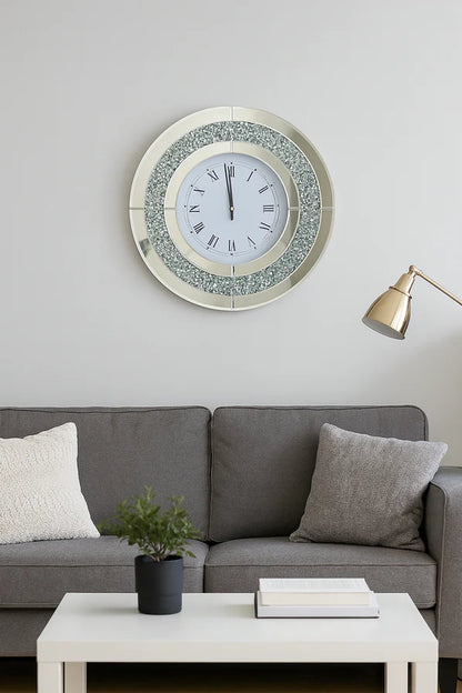 Round Mirrored Crystal Wall Clock