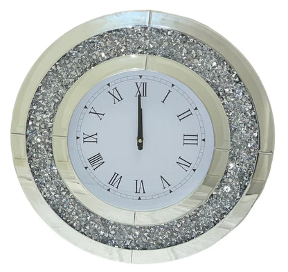 Round Mirrored Crystal Wall Clock