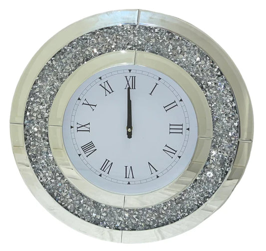 Round Mirrored Crystal Wall Clock