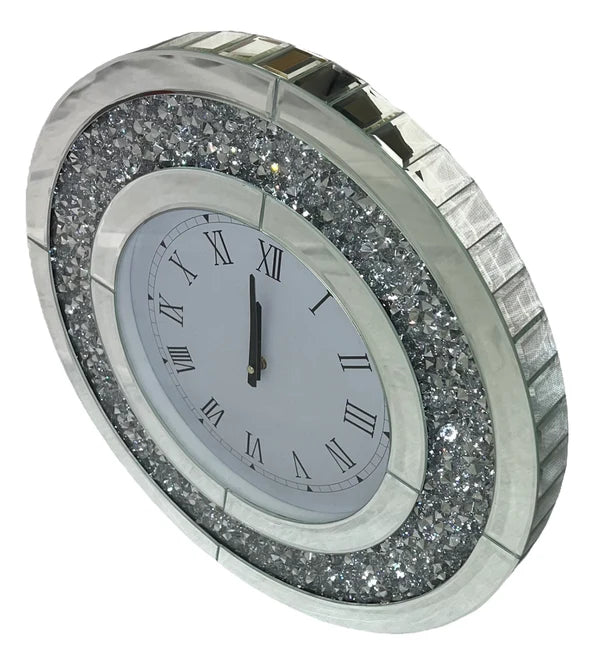 Round Mirrored Crystal Wall Clock